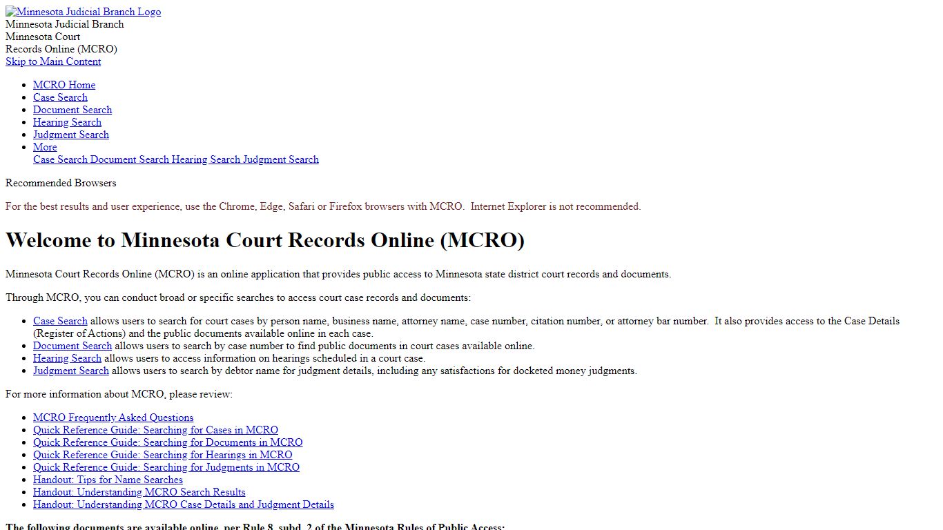Home Page - Minnesota Court Records Online (MCRO)
